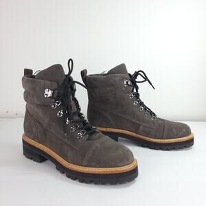 Marc Fisher LTD Mlinka Boots Gray Suede Leather Chunky Heel Lace Up Hiking Sz 9